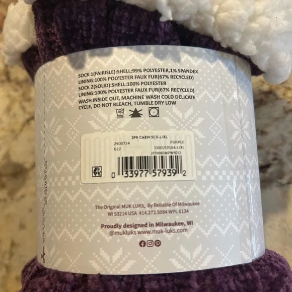 Muk Luks Purple Women's Cabin Socks - 2 Pair Pack - Picture 9 of 9
